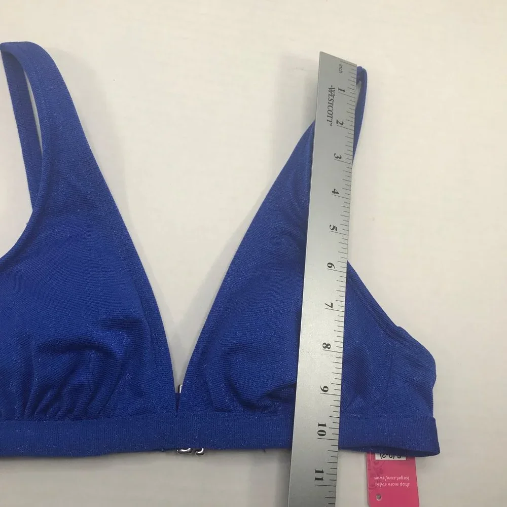 Xhilaration Junior's Size Small 0-2 Metallic Thread Bralette Bikini Top Blue New